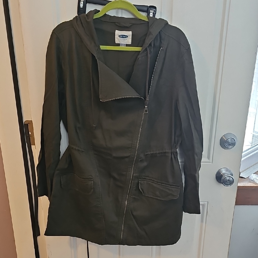 Old Navy Dark Green Utility Style Jacket With Draw String Waist.